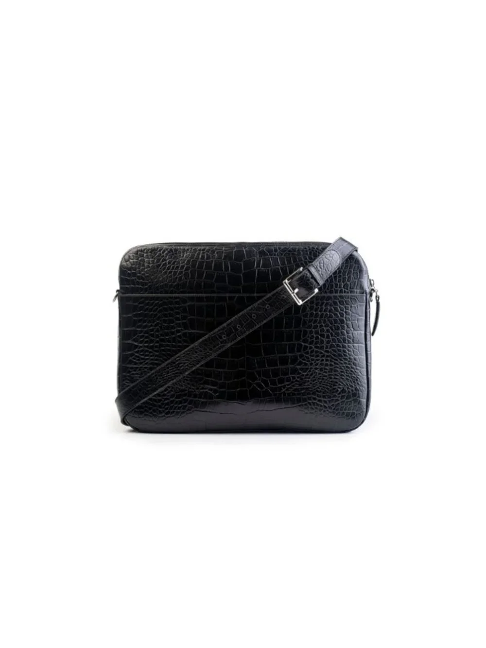Unisex Black Embossed Croc Italian Leather Slim Laptop Bag Lebanese Designer NWT